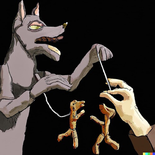 DALL·E 2022-11-12 23.01.29 - wolf puppetmaster controlling a marionette digital